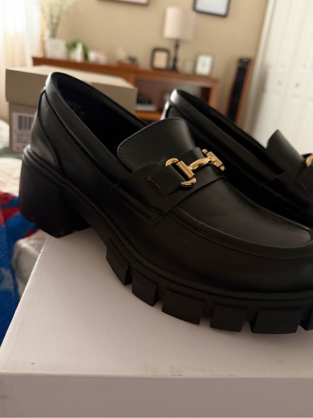 Dream Pairs Black Loafers with Gold Bit Accent